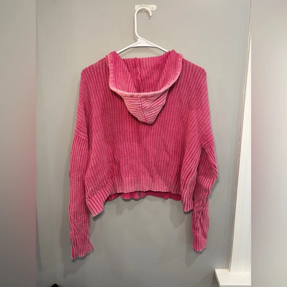 Aerie Pink Woven Full Zip Hooded Mineral Wash Small Boho Bohemian Hippie - Picture 8 of 8